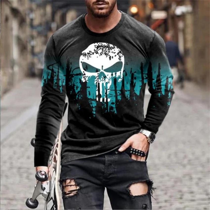 Camisetas informales y manga larga con cuello redondo para hombre, Jersey ajustado con estampado digital 3D, novedad